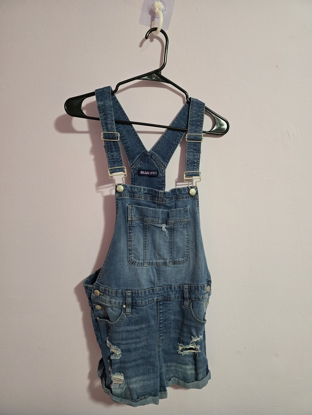 Blue Spice Distressed Denim Overalls in Blue